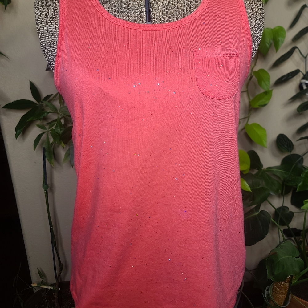 Cat & Jack girls glitter pink tank top with pocket